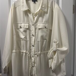 Modern Basics Cream Button-Front Drawstring Shirt Jacket
